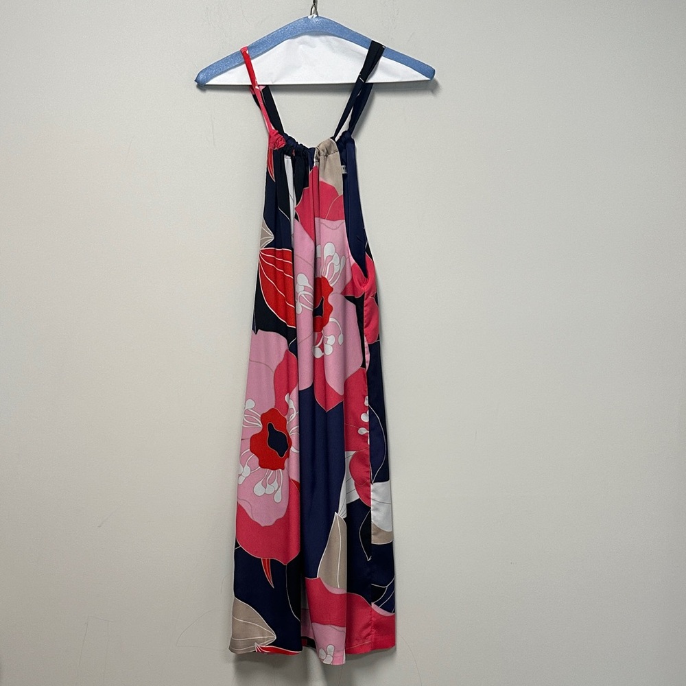 Trina Turk Floral Halter Dress in Pink and Navy